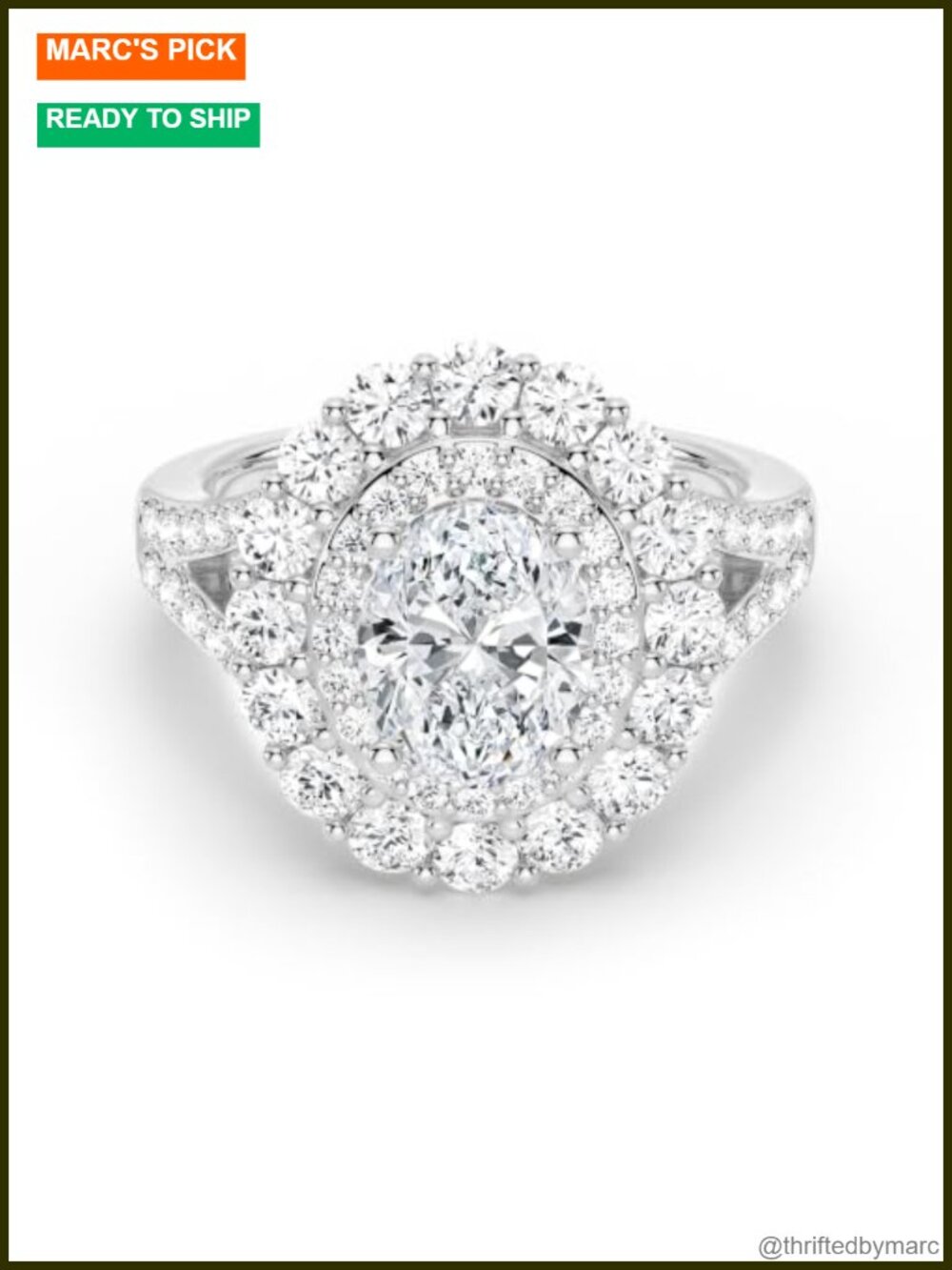 Moissanite Oval Halo Engagement Ring Sterling Silver Wedding Band